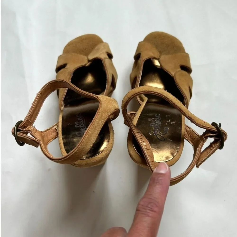 Zodiac USA ‘Tanya’ Tan Suede Platform Chunky Heels Sandals - Size 8